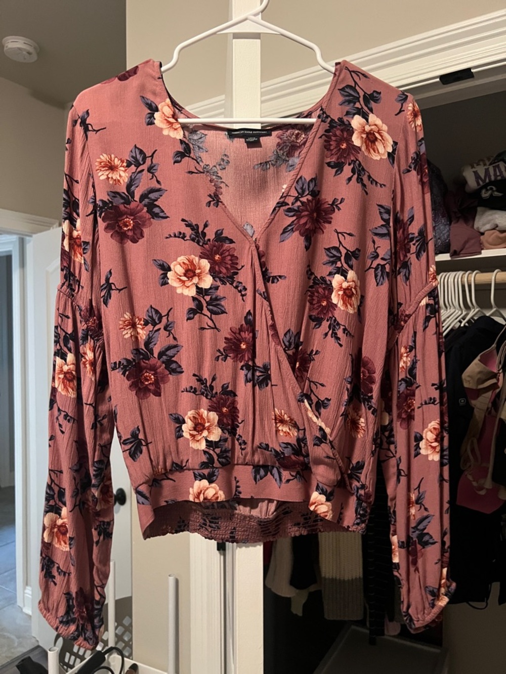 American Eagle Outfitters Mauve Floral Wrap Blouse